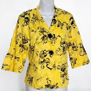 Vintage 90s City Girl Nancy Bolen Yellow Floral Textured Jacket Statement Size S